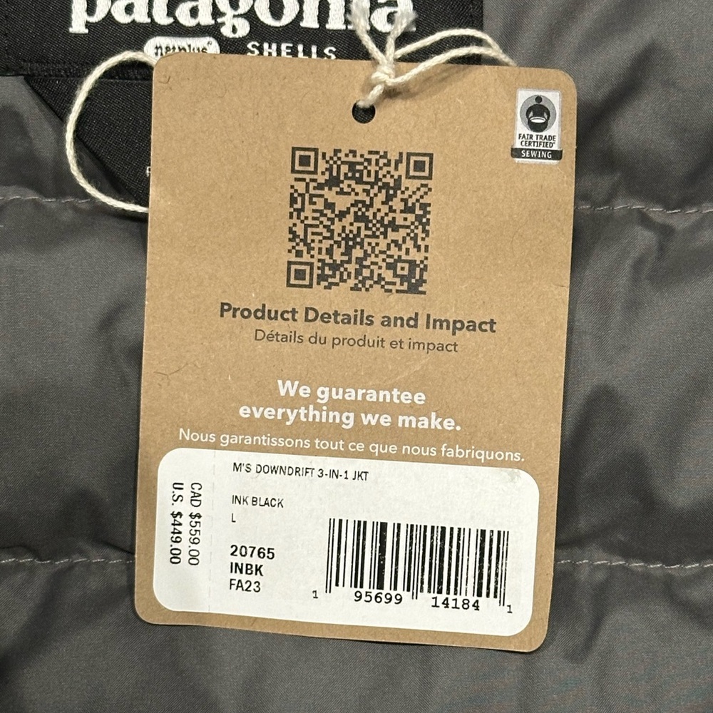 NEW Patagonia Downdrift 3 in 1 Jacket in Ink Black Size L - Picture 8 of 16